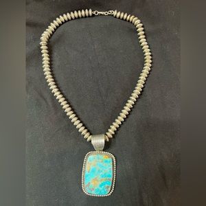 Vintage Larry Pinto Sterling Silver Navajo Pearls &John Dodson TURQUOISE pendant